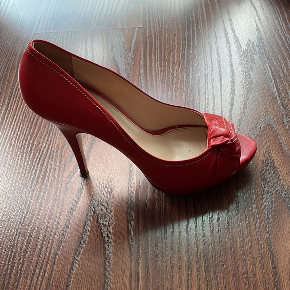 Bright Red Prada Peep-Toe Heels - Picture 2 of 9